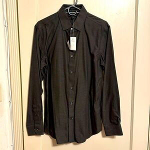 Banana Republic Non-Iron Grant Fit Dress Shirt Black w/ dots M medium